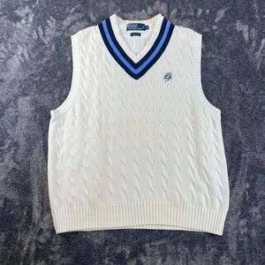 Vtg Polo Ralph Lauren Cricket Cable Knit Sweater Vest Tennis Logo Sleeveless XL